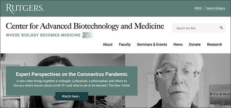 screenshot of the Center for Advanced Biotechnology and Medicine website homepage