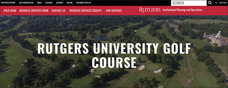 screenshot of the Rutgers University Golf Course website homepage