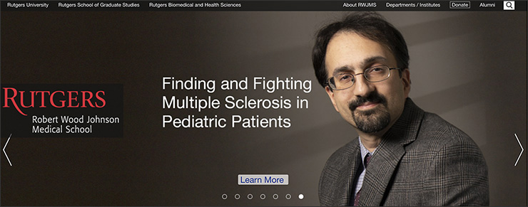 screenshot of the Robert Wood Johnson Medical School website homepage