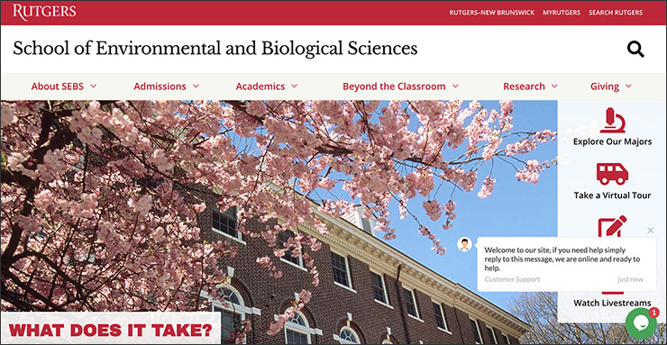 screenshot of the School of Environmental and Biological Sciences website homepage